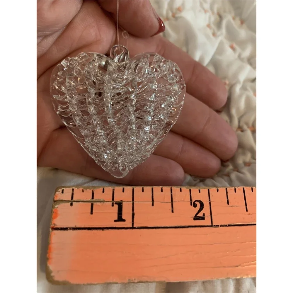 SPUN GLASS HEART CHRISTMAS ORNAMENT Delicate GLASS Wedding Holiday LOVE GIFT etc